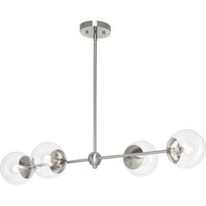 Atwell Collection Four-Light Brushed Nickel Mid-Century Modern Island Light with Clear Glass Shade (P400326-009)