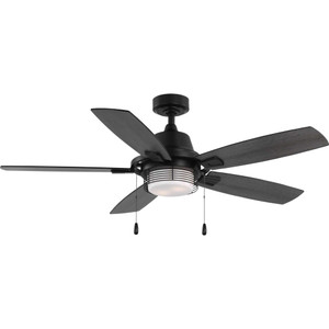 Freestone Collection 52 in. Five-Blade Matte Black Transitional Ceiling Fan with LED Lamped Light Kit (P250095-31M-WB)