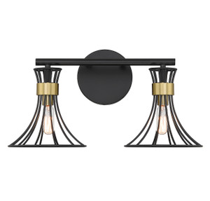 Breur 2-Light Bathroom Vanity Light in Matte Black with Warm Brass Accents (8-6080-2-143)