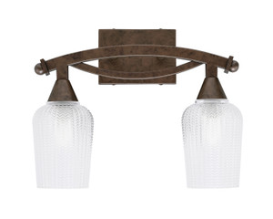 Bow 2 Light Bath Bar Shown In Bronze Finish With 5" Clear Textured Glass (172-BRZ-4250)