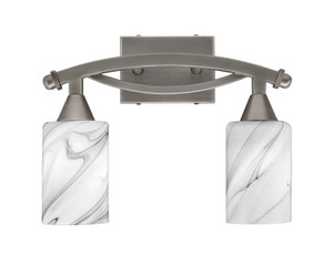 Bow 2 Light Bath Bar Shown In Brushed Nickel Finish With 4" Onyx Swirl Glass (172-BN-3009)