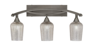 Bow 3 Light Bath Bar Shown In Brushed Nickel Finish With 5" Silver Textured Glass (173-BN-4253)