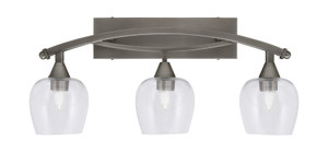 Bow 3 Light Bath Bar Shown In Brushed Nickel Finish With 6" Clear Bubble Glass (173-BN-4810)