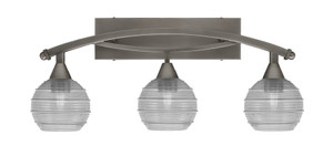 Bow 3 Light Bath Bar Shown In Brushed Nickel Finish With 6" Clear Ribbed Glass (173-BN-5110)