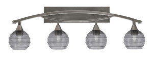 Bow 4 Light Bath Bar Shown In Brushed Nickel Finish With 6" Smoke Ribbed Glass (174-BN-5112)