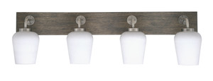 Oxbridge 4 Light Bath Bar In Graphite & Painted Distressed Wood-look Metal Finish With 5" White Muslin Glass (1774-GPDW-211)