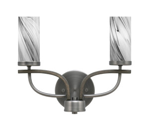 Monterey 2 Light Bath Bar In Graphite & Painted Distressed Wood-look Metal Finish With 2.5" Onyx Swirl Glass (2912-GPDW-802)