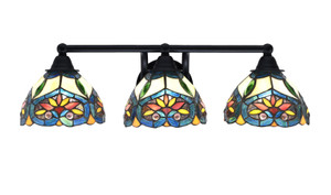 Paramount 3 Light Bath Bar In Matte Black Finish With 7" Pavo Art Glass (3423-MB-9425)