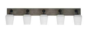 Oxbridge 5 Light Bath Bar In Matte Black & Painted Distressed Wood-look Metal Finish With 5" White Muslin Glass (1775-MBDW-211)