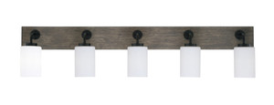 Oxbridge 5 Light Bath Bar In Matte Black & Painted Distressed Wood-look Metal Finish With 4" White Muslin Glass (1775-MBDW-310)