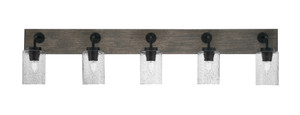 Oxbridge 5 Light Bath Bar In Matte Black & Painted Distressed Wood-look Metal Finish With 4" Smoke Bubble Glass (1775-MBDW-3002)