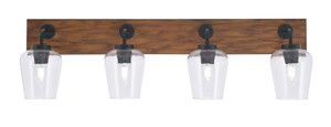 Oxbridge 4 Light Bath Bar In Matte Black & Painted Wood-look Metal Finish With 5" Clear Bubble Glass (1774-MBWG-210)