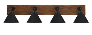 Oxbridge 4 Light Bath Bar In Matte Black & Painted Wood-look Metal Finish With 7" Matte Black Cone Metal Shades (1774-MBWG-421-MB)