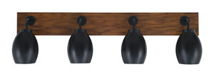 Oxbridge 4 Light Bath Bar In Matte Black & Painted Wood-look Metal Finish With 5" Matte Black Oval Metal Shades (1774-MBWG-426-MB)