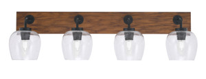 Oxbridge 4 Light Bath Bar In Matte Black & Painted Wood-look Metal Finish With 6" Clear Bubble Glass (1774-MBWG-4810)