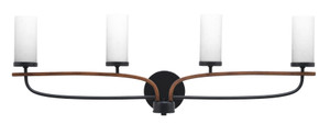 Monterey 4 Light Bath Bar In Matte Black & Painted Wood-look Metal Finish With 2.5" White Muslin Glass (2914-MBWG-801)