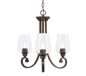 Curl Uplight, 3 Light, Chandelier Shown In Bronze Finish With 5" Clear Bubble Glass (253-BRZ-210)