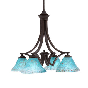 Zilo Downlight, 4 Light, Chandelier In Dark Granite Finish With 7" Teal Crystal Glass (568-DG-458)
