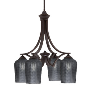 Zilo Downlight, 4 Light, Chandelier In Dark Granite Finish With 5" Smoke Textured Glass (568-DG-4252)