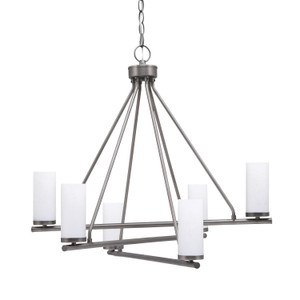 Trinity Uplight, 6 Light, Chandelier Shown In Graphite Finish With 2.5" White Muslin Glass (2806-GP-801B)