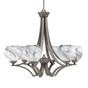 Zilo Uplight, 6 Light, Chandelier In Graphite Finish With 5.75" Onyx Swirl Glass (566-GP-4109)