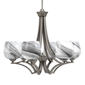 Zilo Uplight, 6 Light, Chandelier In Graphite Finish With 6" Onyx Swirl Glass (566-GP-4819)