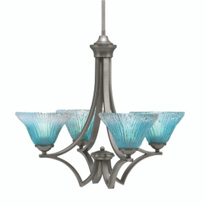 Zilo Uplight, 4 Light, Chandelier In Graphite Finish With 7" Teal Crystal Glass (564-GP-458)
