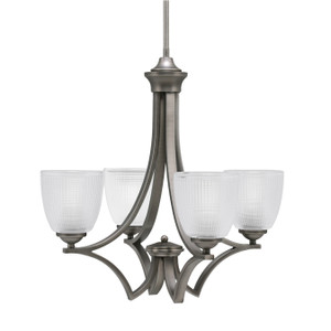 Zilo Uplight, 4 Light, Chandelier In Graphite Finish With 5" Clear Ribbed Glass (564-GP-500)