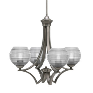 Zilo Uplight, 4 Light, Chandelier In Graphite Finish With 6" Clear Ribbed Glass (564-GP-5110)