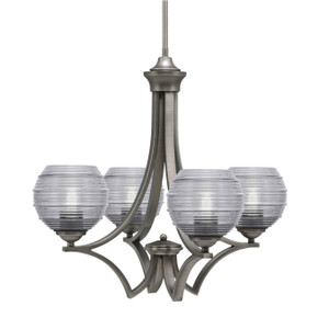 Zilo Uplight, 4 Light, Chandelier In Graphite Finish With 6" Smoke Ribbed Glass (564-GP-5112)