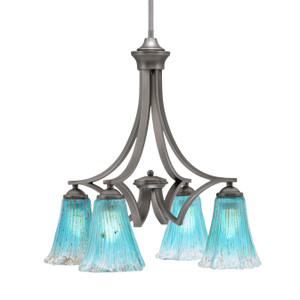 Zilo Downlight, 4 Light, Chandelier In Graphite Finish With 5.5" Fluted Teal Crystal Glass (568-GP-725)