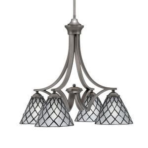 Zilo Downlight, 4 Light, Chandelier In Graphite Finish With 7" Diamond Ice Art Glass (568-GP-9185)
