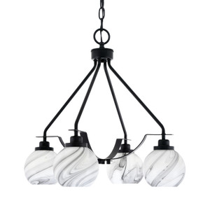 Odyssey Downlight, 4 Light, Chandelier In Matte Black Finish With 5.75" Onyx Swirl Glass (2604-MB-4109)