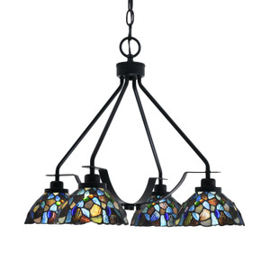 Odyssey Downlight, 4 Light, Chandelier In Matte Black Finish With 7" Blue Mosaic Art Glass (2604-MB-9955)