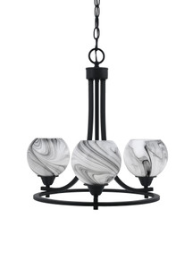 Paramount Uplight, 3 Light, Chandelier In Matte Black Finish With 5.75" Onyx Swirl Glass (3403-MB-4109)