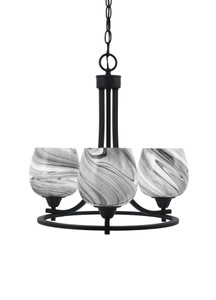 Paramount Uplight, 3 Light, Chandelier In Matte Black Finish With 6" Onyx Swirl Glass (3403-MB-4819)