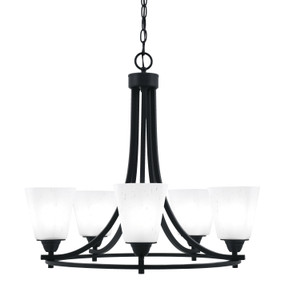 Paramount Uplight, 5 Light, Chandelier In Matte Black Finish With 4.5" White Muslin Glass (3405-MB-460)