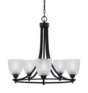 Paramount Uplight, 5 Light, Chandelier In Matte Black Finish With 5" Clear Ribbed Glass (3405-MB-500)