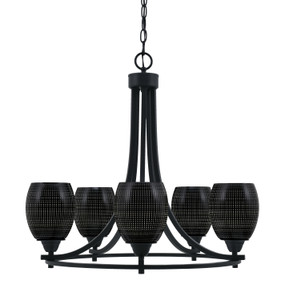 Paramount Uplight, 5 Light, Chandelier In Matte Black Finish With 5" Black Matrix Glass (3405-MB-4029)