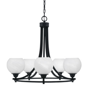 Paramount Uplight, 5 Light, Chandelier In Matte Black Finish With 5.75" White Marble Glass (3405-MB-4101)