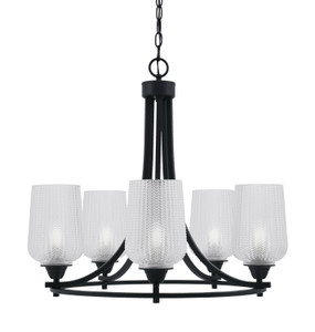 Paramount Uplight, 5 Light, Chandelier In Matte Black Finish With 5" Clear Textured Glass (3405-MB-4250)