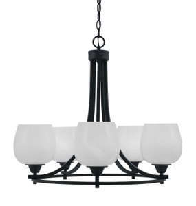 Paramount Uplight, 5 Light, Chandelier In Matte Black Finish With 6" White Marble Glass (3405-MB-4811)