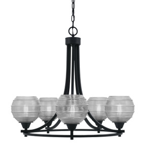 Paramount Uplight, 5 Light, Chandelier In Matte Black Finish With 6" Clear Ribbed Glass (3405-MB-5110)