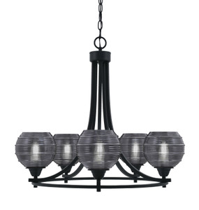 Paramount Uplight, 5 Light, Chandelier In Matte Black Finish With 6" Smoke Ribbed Glass (3405-MB-5112)