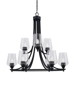 Paramount Uplight, 9 Light, Chandelier In Matte Black Finish With 5" Clear Bubble Glass (3409-MB-210)