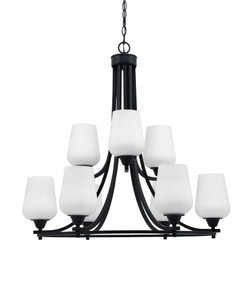 Paramount Uplight, 9 Light, Chandelier In Matte Black Finish With 5" White Muslin Glass (3409-MB-211)