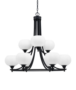 Paramount Uplight, 9 Light, Chandelier In Matte Black Finish With 7" White Muslin Glass (3409-MB-212)