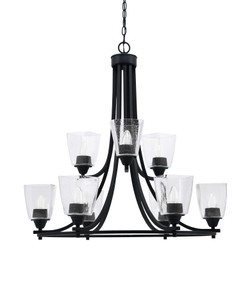 Paramount Uplight, 9 Light, Chandelier In Matte Black Finish With 4.5" Clear Bubble Glass (3409-MB-461)