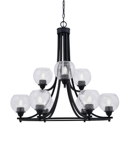 Paramount Uplight, 9 Light, Chandelier In Matte Black Finish With 5.75" Clear Bubble Glass (3409-MB-4100)