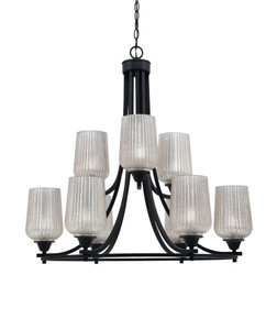 Paramount Uplight, 9 Light, Chandelier In Matte Black Finish With 5" Silver Textured Glass (3409-MB-4253)